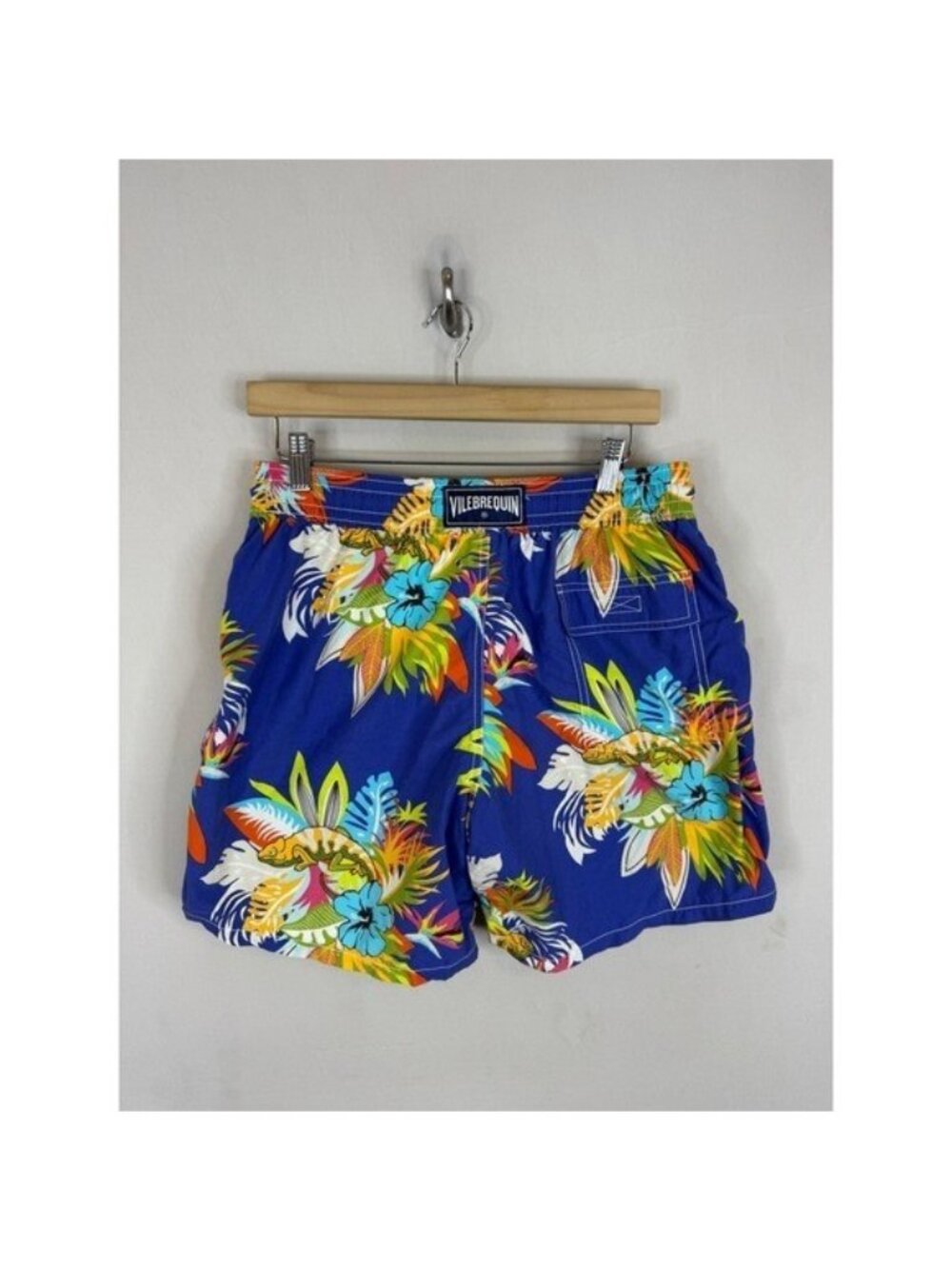 Vilebrequin Moorea Swim Trunks Blue Tropical Iguana Floral Print Mens Shorts